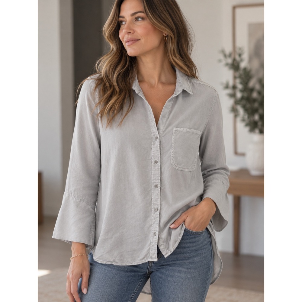 Bella Dahl Womens Light Grey Tencel Lyocell Button Down Shirt B2813-654-303 L